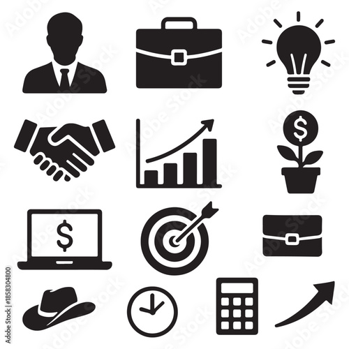 Business concepts and ideas icons depicting growth finance and success