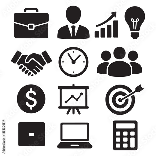 Business icons representing finance teamwork strategy and professional concepts