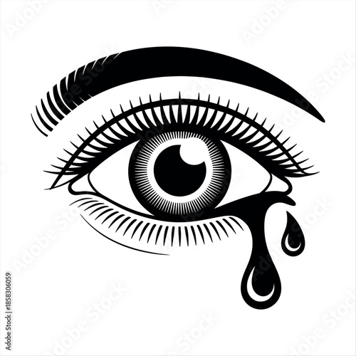 Tear drop falling from eye with heavy makeup Vector