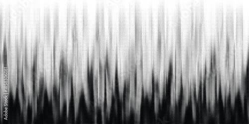 Futuristic binary halftone texture background. Square dot faded gradation wallpaper. Black and white squared pixels. Abstract glitchy 8 bit video game backdrop. vector eps10