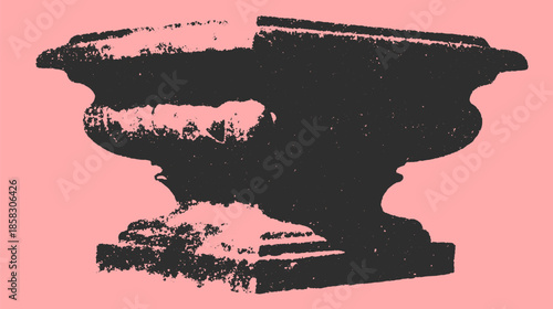 Ornate vase crafted from concrete with a gray texture. This stylish piece serves as a decorative element for interiors or gardens, showcasing elegant vector design.