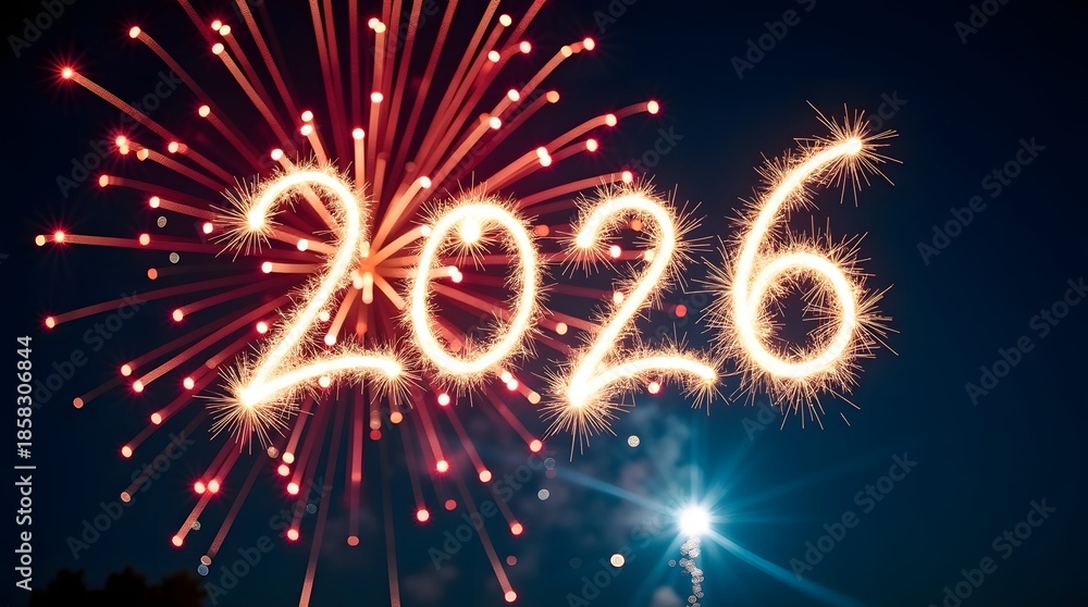 Fototapeta premium Happy New Year 2026 with Fireworks Display