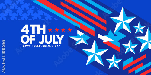 Festive american flag design with stars and the text fourth of july