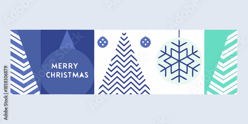 Festive christmas banner with geometric patterns trees and snowflakes design