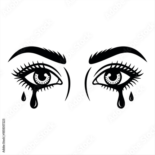 Crying eyes with mascara and tears Vector