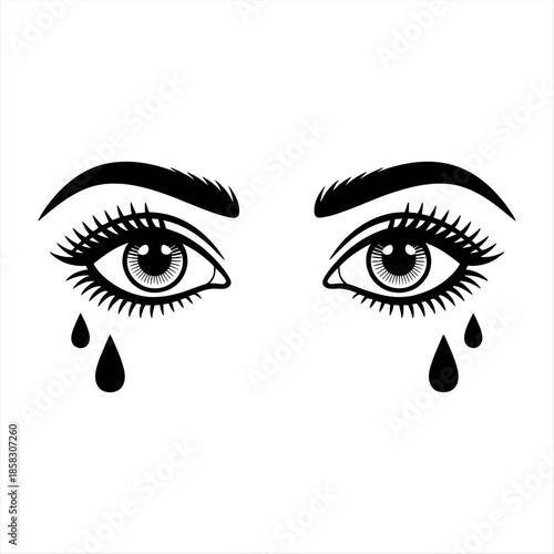 Crying eyes illustration with tear drops Vector