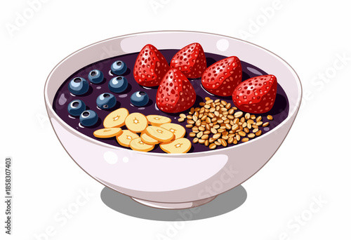 Delicious and Nutritious Smoothie Bowl with Fresh Berries, Banana Slices, and Crunchy Seeds for a Healthy and Satisfying Breakfast or Snack