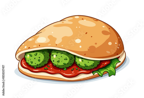 Delicious pita sandwich filled with savory falafel, crisp lettuce, and rich tomato sauce, perfect for a satisfying and flavorful vegetarian meal.