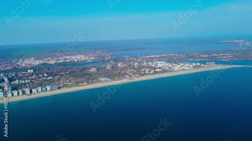 Aerial footage of Mamaia Nord beach and resort - Romania