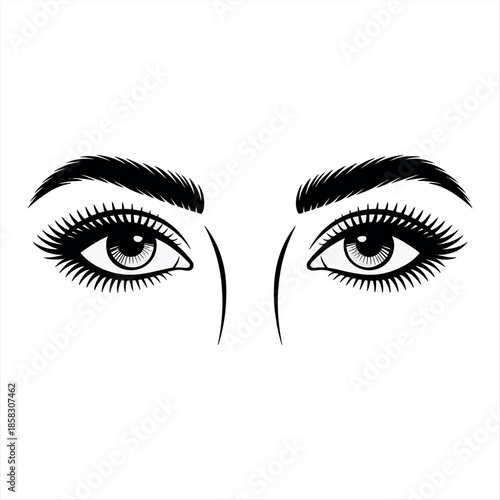 Beautiful eyes with thick eyelashes and eyebrows Vector