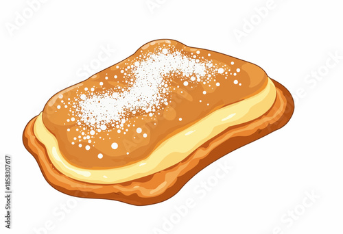 Illustration of a Delicious Flaky Pastry Topped with Powdered Sugar and Filled with Creamy Custard on a White Background