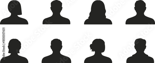 User profile avatar icon set, anonymous person silhouette symbols, social media account member heads and human character portraits