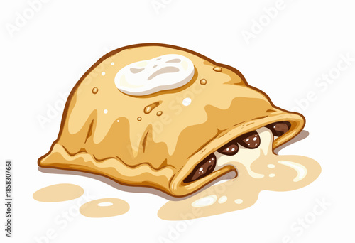 Illustration of a Warm Apple Pastry with Dripping Cream Filling, Highlighting a Golden Crust and Glossy Topping on a Clean White Background