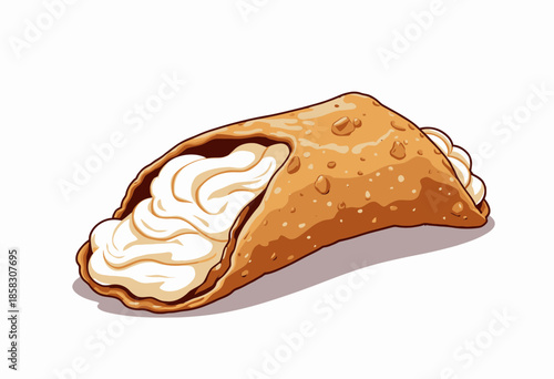 Illustration of a Traditional Cream-Filled Pastry with Textured Shell and Sweet Fluffy Filling on a Plain Background