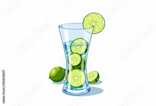 Refreshing Glass of Lime-Infused Water with Citrus Slices Creating a Vibrant and Healthy Beverage Perfect for Hydration and Wellness Enthusiasts
