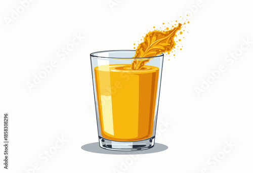 Vibrant Splash of Refreshing Orange Juice Pouring into Clear Glass with Fresh and Inviting Appearance on White Background for Crisp Refreshment