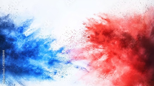 Powder burst in blue, white, and red on clean background, perfect for French-themed parties, athletic sponsorships, or patriotic graphics.
