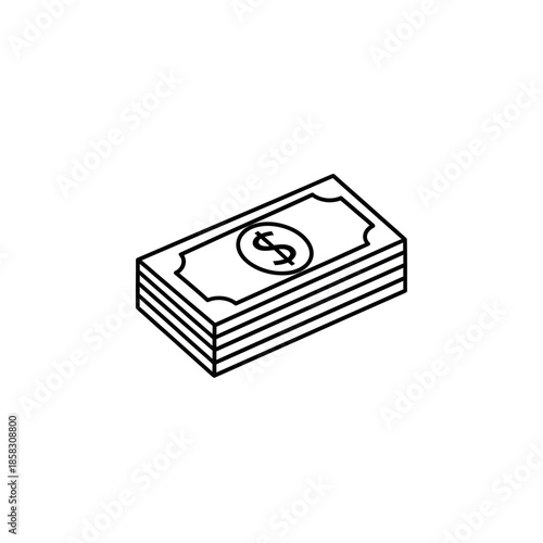 Simple Line Drawing of a Stack of Cash Money for Financial and Business Concepts