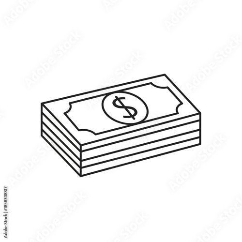Simple Line Drawing of a Stack of Cash with Dollar Sign for Financial and Business Concepts