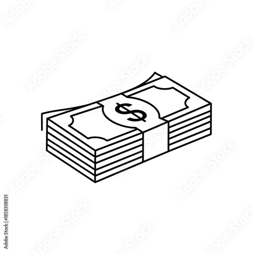 Simple Line Drawing of a Stack of Money Bills for Financial or Business Use
