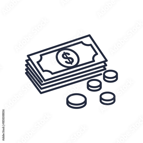 Simple Line Drawing of Money and Coins for Financial Concepts