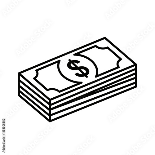 Simple Line Drawing of a Stack of Money with Dollar Sign for Financial or Banking Content