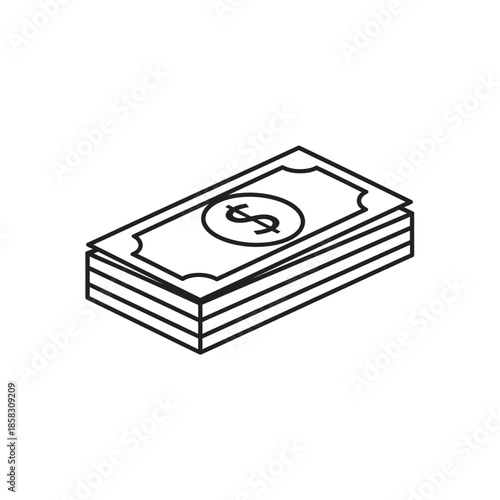 Stack of Cash Money Bills in a Simplified Line Art Style for Financial and Business Themes