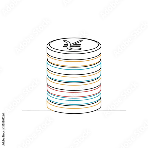 Stack of Colorful Coins with Currency Symbol for Financial Growth and Investment