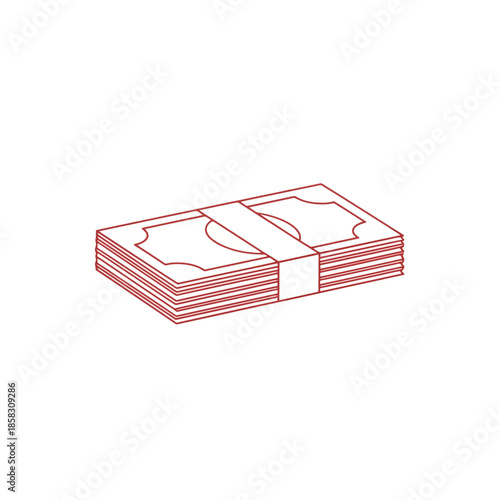 Stack of Cash Money Banknotes with Red Outline Design for Financial Themes