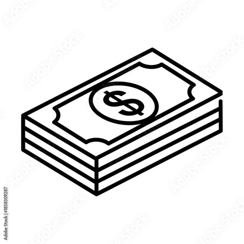 Stack of Cash Money Dollors in a Minimalist Line Art Style for Financial Themes