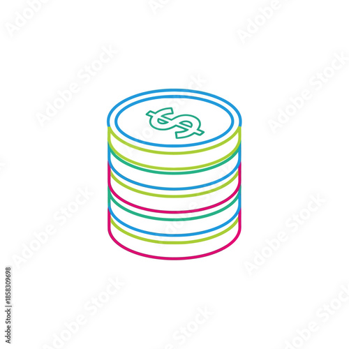 Stack of Financial Coins with Dollar Sign Icon for Business and Economy Concepts