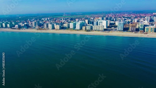 Aerial footage of Mamaia Nord beach and resort - Romania