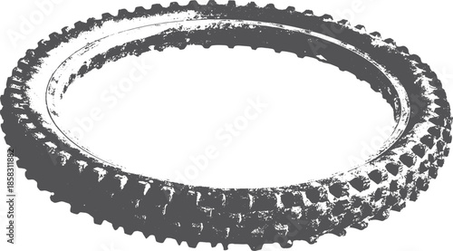 Motorcycle tire with a detailed tread pattern. Simple black rubber vector illustration isolated on a white background.