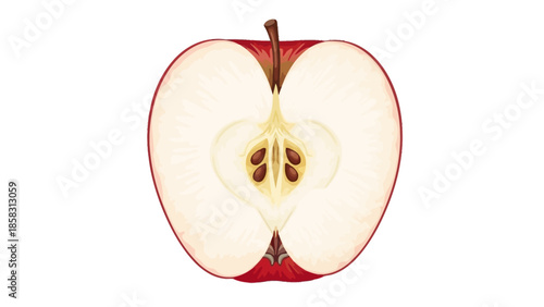 A fresh, ripe red apple slice and half of an organic apple are isolated on a white background, showing a juicy cut fruit that is healthy, sweet, and perfect for a diet snack