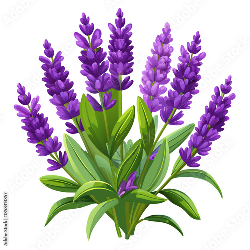 Purple Lavender Flowers with Green Leaves Vector Illustration