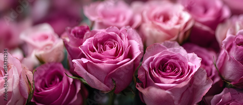 Background image of pink roses. Top view of rose flowers. Studio shot of flowers.