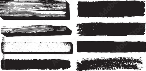 Brush strokes in black and white showing various textures. Flat vector illustration set for design backgrounds.