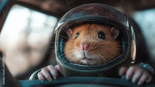 This charming image features a hamster in a space helmet, capturing the whimsical spirit of adventure, imagination, and the playful idea of small animals exploring outer space.