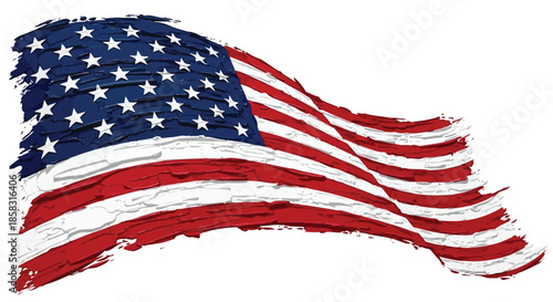 American flag waving in the wind with stars and stripes on isolated on