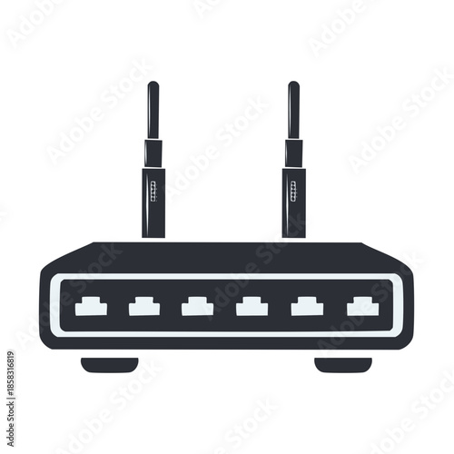 Simple Router Illustration Black and White Modern Communication Device Wireless Network Equipment Icon