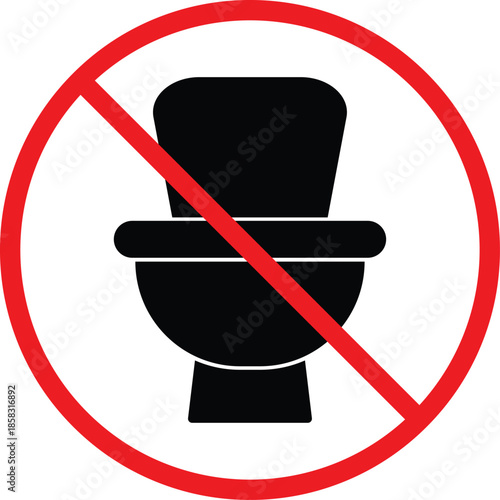 no toilet icon.  Restroom prohibition symbols. No bathroom graphic design. Public toilet restriction and facility signs. No commode icon
