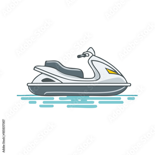 Illustration of a white jet ski on blue water, showcasing summer fun and recreational watercraft activities.