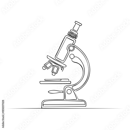 Illustration of Microscope in Black and White for Science Education and Research