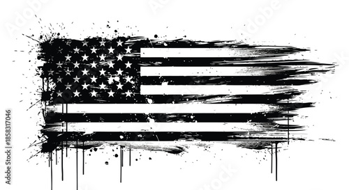 Distressed american flag with black and white colors, grunge texture, patriotic symbol, vintage style, vector illustration