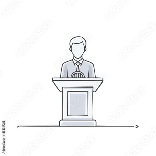 Public Speaker Delivering Speech at Podium Elegant Line Art Drawing Communication Formal Presentation