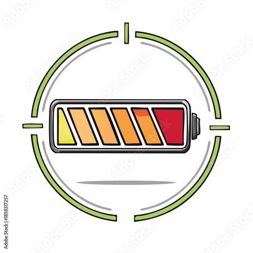Low battery icon symbol displays depleted power level within circular visual target