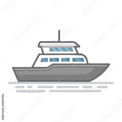 Modern yacht boat icon, flat vector illustration, water transportation, recreational boating, leisure, ship