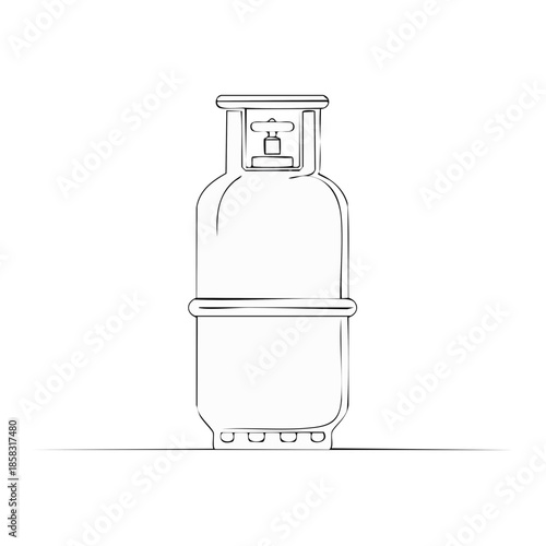 Outline illustration of a portable gas cylinder for fuel and camping on a white background