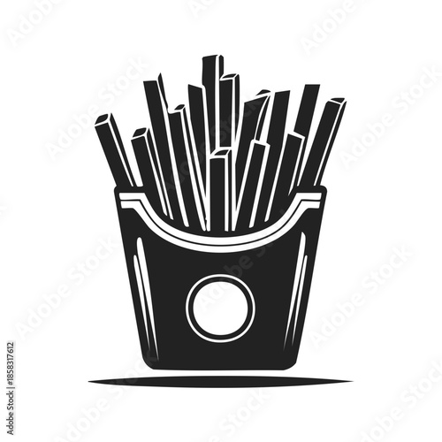 Iconic Vector Silhouette Illustration of French Fries in Takeout Container for Food Delivery and Fast Food Advertising