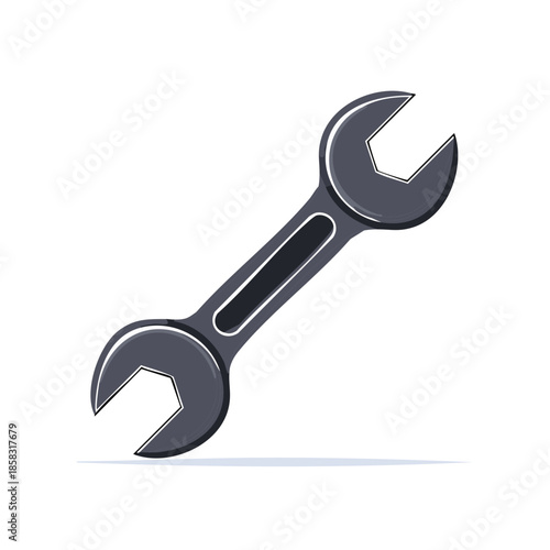 Wrench illustration of a dark grey mechanical repair tool used in engineering and automotive maintenance isolated on white
